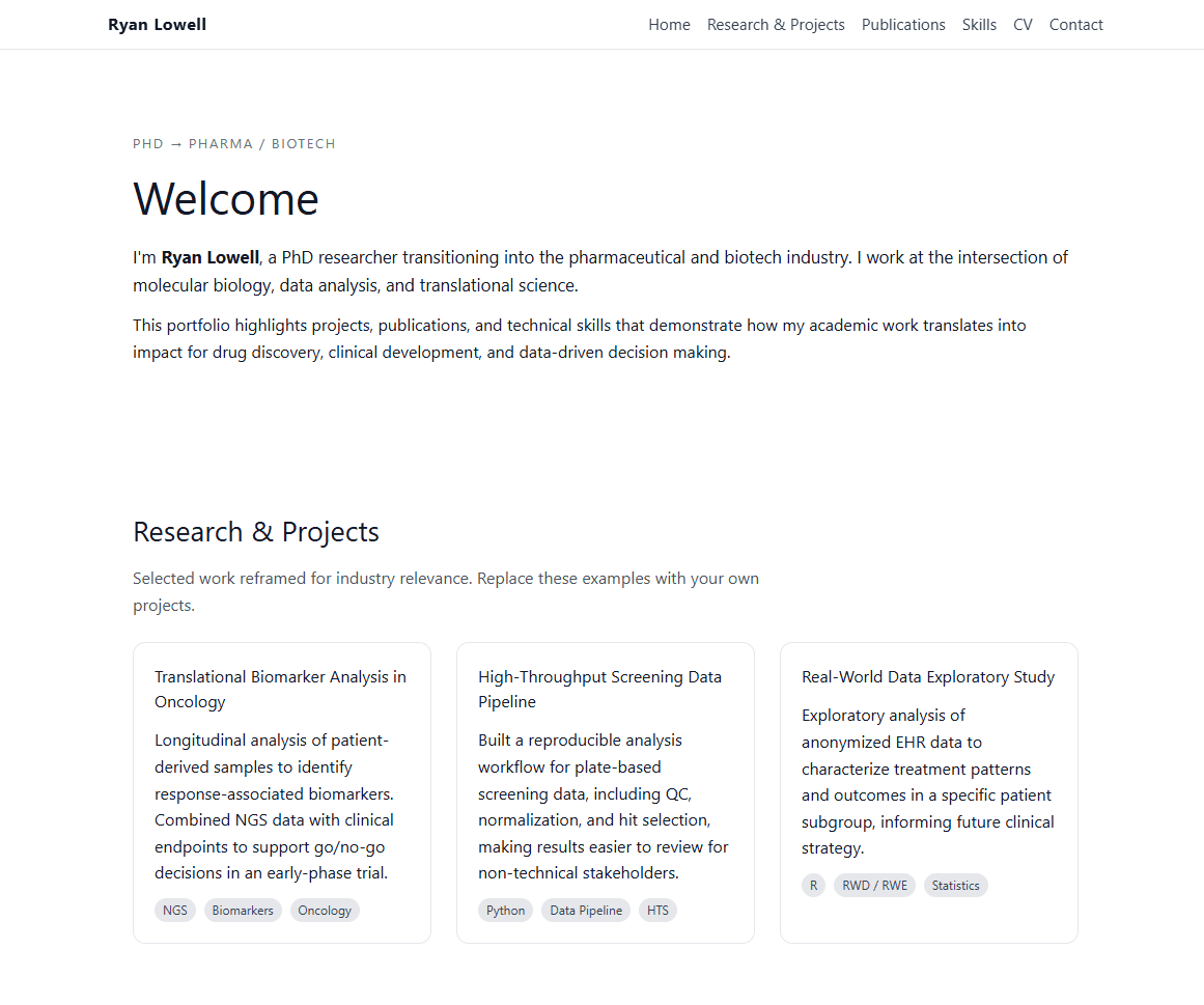 Researcher Portfolio Website (Astro + Tailwind)